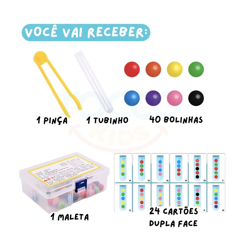 Tubo de bolinhas coloridas montessori