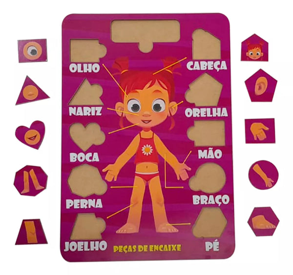 Brinquedo Educativo Tabuleiro Meu Corpo Humano em MDF - Girafa Baby