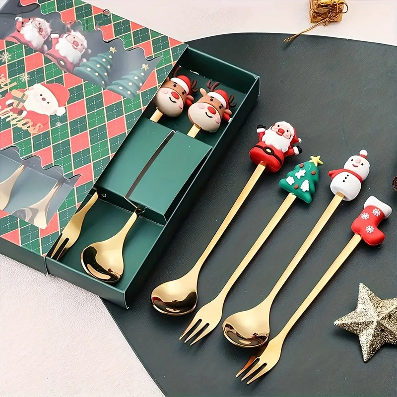 Conjunto de garfo e colher de natal - Girafa Baby